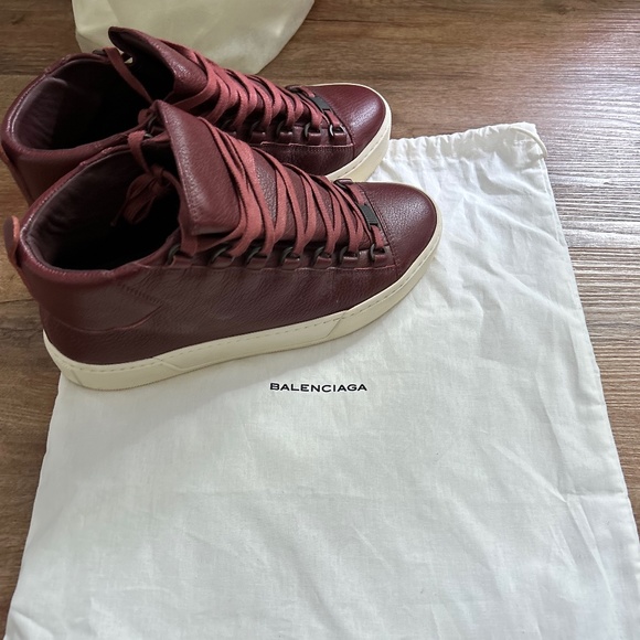 Balenciaga Chèvre Hamilton Arena Leather High Top Sneakers Maroon - Picture 1 of 6